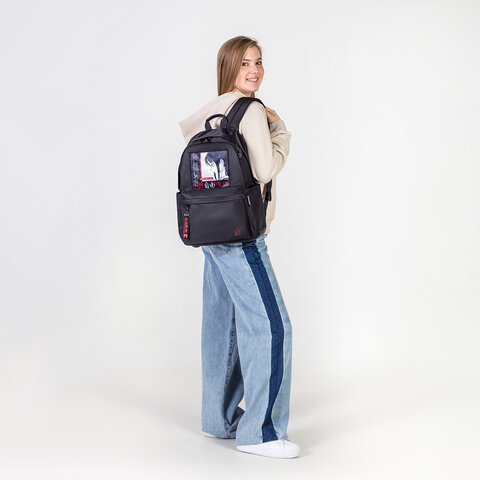 Рюкзак BRAUBERG FASHION CITY универсальный, карман-антивор, "Anime Girl", черный, 44х31х16 см, 272568