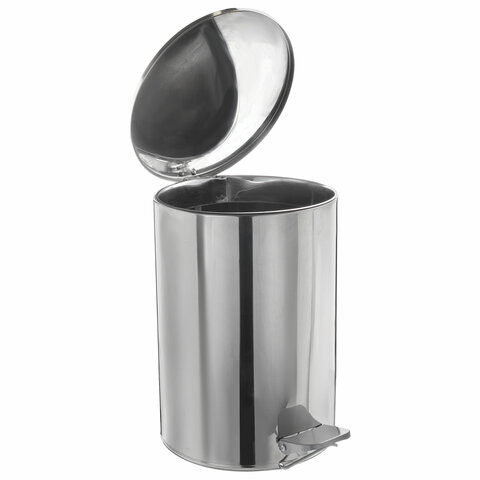 Ведро мусорное с педалью 10 литров, УСИЛЕННОЕ, кольцо под мешок, хром, нержавеющая сталь, ТИТАН