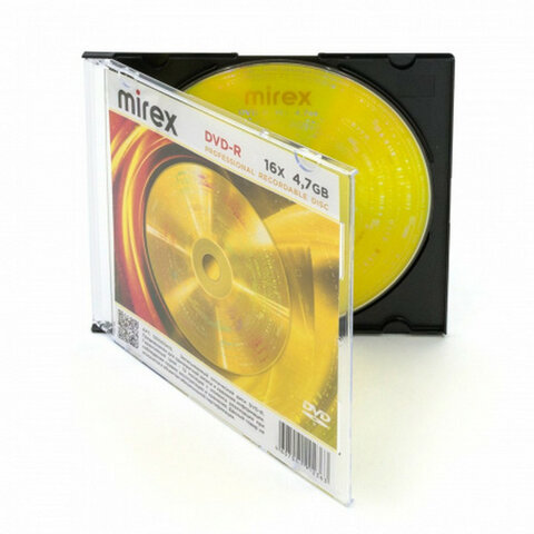 Диск DVD-R MIREX, 4,7 ГБ, 16x, Slim Case, 1 штука, UL130003A1S