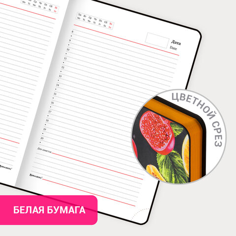 Ежедневник недатированный А5 (138х213 мм), BRAUBERG VISTA, под кожу, гибкий, 136 л., "Fruit story", 112024