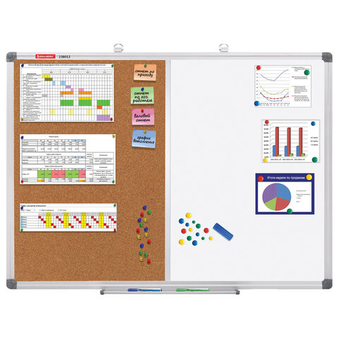 Доска комбинированная: магнитно-маркерная, пробковая для объявлений 60х90 см, BRAUBERG Extra, 238183