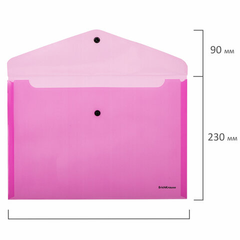 Папка-конверт с кнопкой ERICH KRAUSE "Glossy Neon", А4, до 120 листов, прозрачная, ассорти, 0,18 мм, 50300