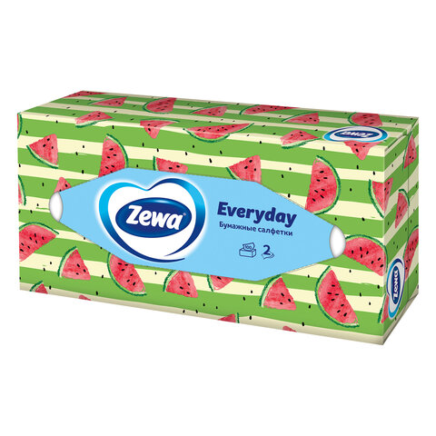 Салфетки косметические 100 штук в картонном боксе, 2-слойные, ZEMMA/ZEWA Everyday, 62861