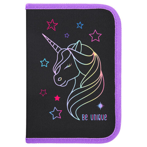 Пенал BRAUBERG с наполнением, 1 отделение, 1 откидная планка, 24 предмета, 21х14 см, "Radiant unicorn", 273532
