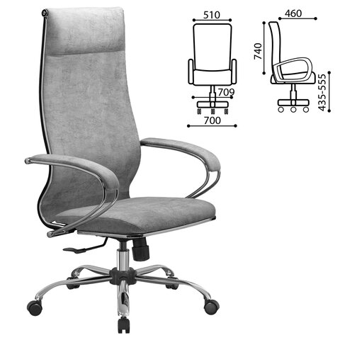 Кресло офисное МЕТТА "L1m 42", хром, сиденье и спинка мягкие, велюр, светло-серое