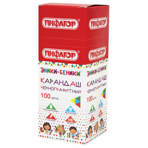 Карандаш чернографитный ПИФАГОР "ЭНИКИ-БЕНИКИ", 1 шт., HB, с ластиком, корпус ассорти, 181787