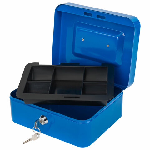 Ящик для денег, ценностей, документов, печатей, 90х160х200 мм, ключевой замок, синий, BRAUBERG, 291351