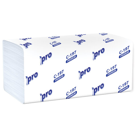 Полотенца бумажные 200 шт., PROtissue (H3) PREMIUM, 2-слойные, белые, КОМПЛЕКТ 20 пачек, 22х21 см, V-сложение, С197