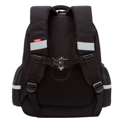 Ранец GRIZZLY анатомическая спинка, c брелоком, для девочек, "HEARTS", чёрный 36х28х20 см, RAz-586-5/1