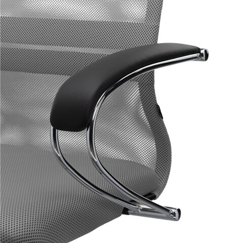 Кресло офисное МЕТТА "SU-B-8" хром, ткань-сетка, сиденье мягкое, светло-серое