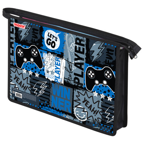 Папка для тетрадей ПИФАГОР А4, 1 отделение, картон/пластик, на молнии, "Press play", 272128