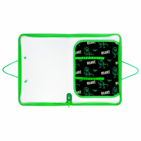 Папка для труда на молнии с ручками ПИФАГОР А4, 1 отделение, пластик, органайзер, "Dino roar", 272230