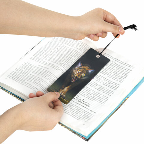Закладка для книг с линейкой 3D-ОБЪЕМНАЯ BRAUBERG, "Волк", с декоративным шнурком, 125756