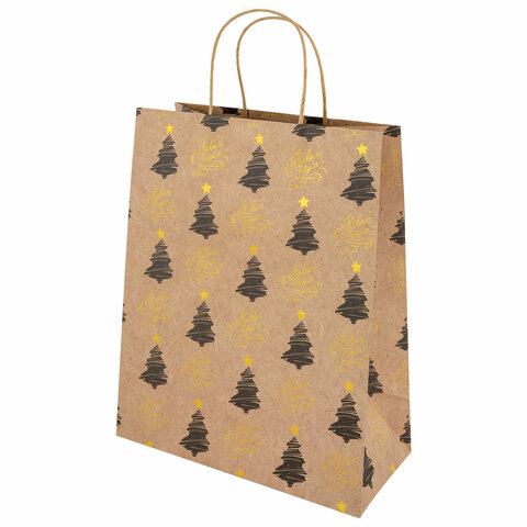 Пакет подарочный (1 штука) новогодний 26x13x32 см, "Kraft Large", ассорти, ЗОЛОТАЯ СКАЗКА, 592132
