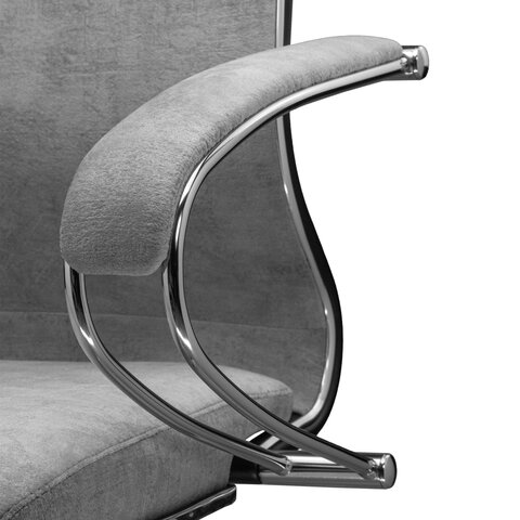 Кресло офисное МЕТТА "L1m 42", хром, сиденье и спинка мягкие, велюр, светло-серое