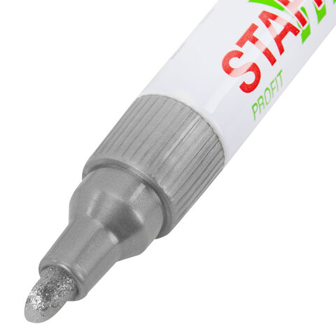 Маркер-краска лаковый (paint marker) 2-4 мм, СЕРЕБРИСТЫЙ, НИТРО-ОСНОВА, STAFF PROFIT, для любых поверхностей, 152580