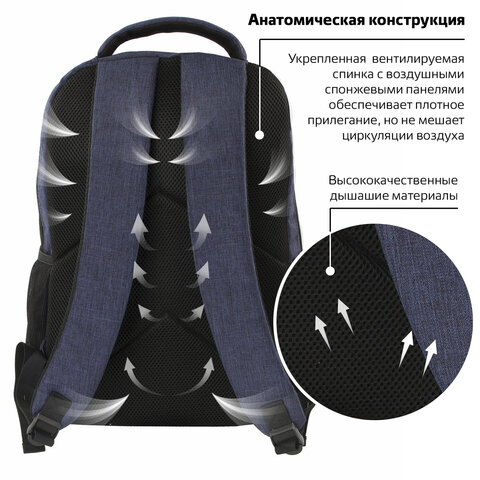 Рюкзак BRAUBERG URBAN универсальный, с отделением для ноутбука, "Dallas", темно-синий, 45х29х15 см, 228866