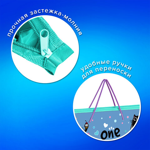 Папка на молнии с ручками ПИФАГОР А4, 1 отделение, пластик, ручки-шнурок, "Funny cats", 273353