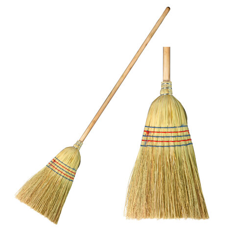 Веник-метла сорго LAIMA 2, натуральный, прошивной, с деревянным черенком 95 см, большой, 450х330 мм, 602463