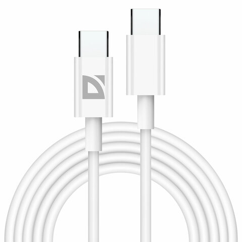 Кабель USB Type-C-Type-C, 60 Вт, белый, 2 м, DEFENDER F182, 87538