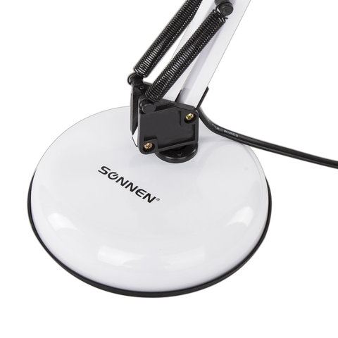 Настольная лампа / светильник SONNEN TL-007, подставка + струбцина, 40 Вт, Е27, БЕЛЫЙ, высота 60 см, 235539