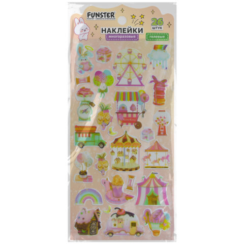 Наклейки гелевые "Акварельные мечты", 17,5х9 см, ассорти 6 видов, FUNSTER (ФАНСТЕР), 666096