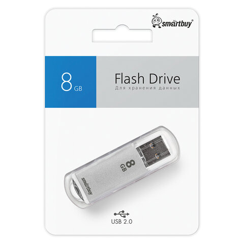 Флеш-диск 8 GB, SMARTBUY V-Cut, USB 2.0, металлический корпус, серебристый, SB8GBVC-S
