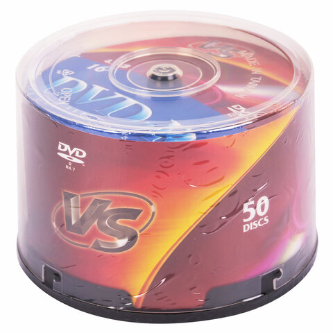 Диски DVD-R VS, 4,7 Гб, 16x, Cake Box (упаковка на шпиле), КОМПЛЕКТ 50 шт., VSDVDRCB5001
