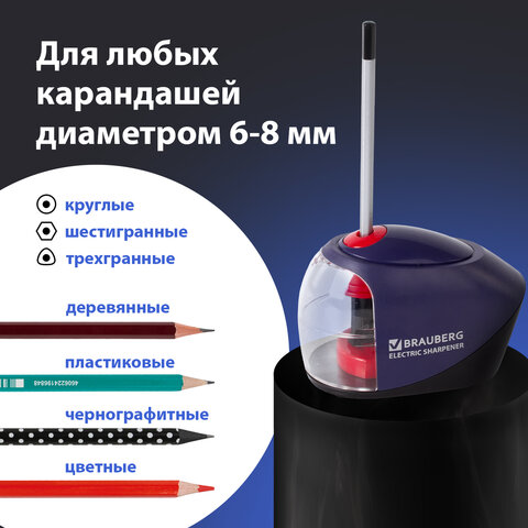 Точилка электрическая BRAUBERG "Delta", питание от 4 батареек АА, спиралевидное лезвие, 228421