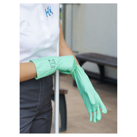 Перчатки латексные КЩС, сверхпрочные, плотные, хлопковое напыление, размер 8,5-9, L (большой), зеленые, HQ Profiline, 73586