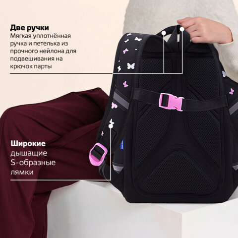 Ранец BRAUBERG LIGHT, 1 отделение, с брелоком, "Сияющее сердце", фольгированная печать, 36х26х13 см, 272029