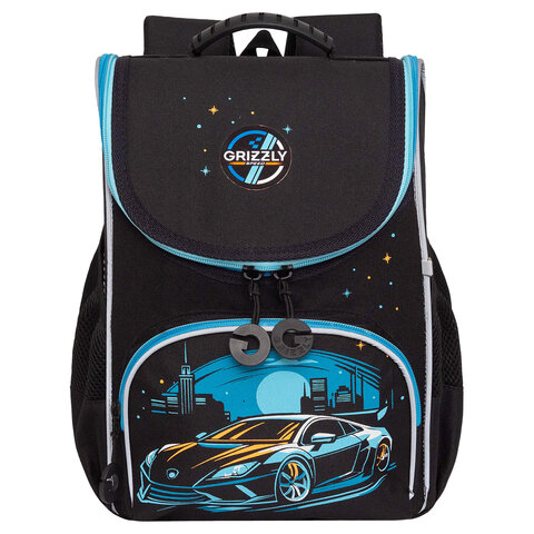Ранец GRIZZLY анатомическая спинка, с мешком для обуви, для мальчиков, "MOONLIGHT RACE", 33х25х13 см, RAm-585-2/2