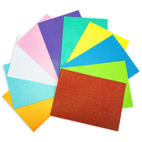 Пористая резина/фоамиран А4, 2 мм, НАБОР, 10 листов, 10 цветов, пастельные цвета, блестки, ОСТРОВ СОКРОВИЩ, 665101