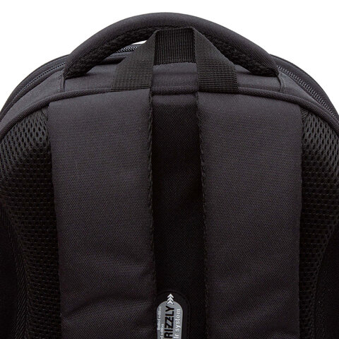 Ранец GRIZZLY анатомическая спинка, c брелоком, для девочек, "HEARTS", чёрный 36х28х20 см, RAz-586-5/1