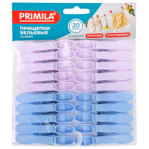 Прищепки бельевые 7,3 см, КОМПЛЕКТ 20 штук, пластик, ассорти, PRIMILA (ПРИМИЛА) CLASSIC, 700515