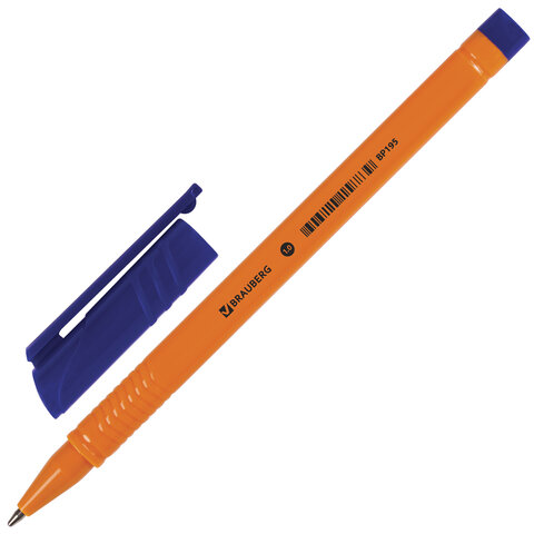 Ручка шариковая BRAUBERG "ORANGE", СИНЯЯ, трехгранная, корпус оранжевый, узел 1 мм, линия письма 0,5 мм, 142402