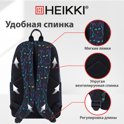 Рюкзак HEIKKI DREAM (ХЕЙКИ) универсальный, с карманом для ноутбука, эргономичный, Neon cats, 42х26х14 см, 272524