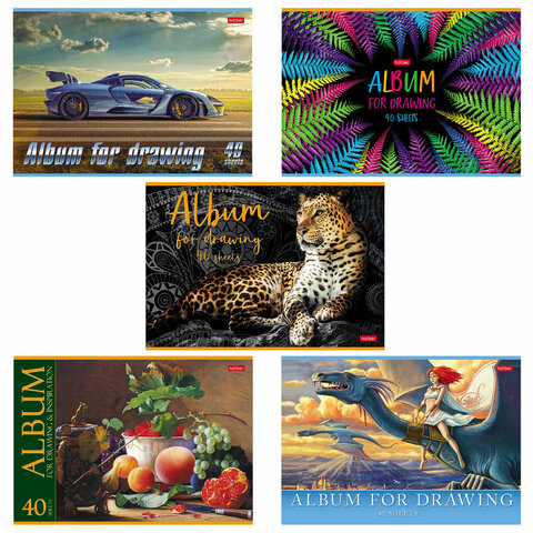 Альбом для рисования, А4, 40 л., скоба, обложка картон, HATBER, 205х290 мм, "Ассорти_Выпуск №2", 074748, 40А4В
