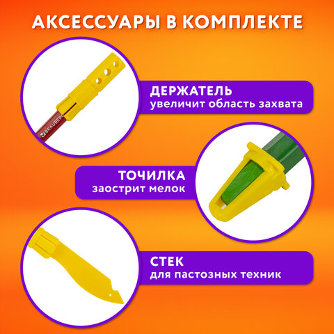 Пастель масляная восковые мелки утолщенные 72 цвета с точилкой, держателем и стеком, BRAUBERG PREMIUM, 272715