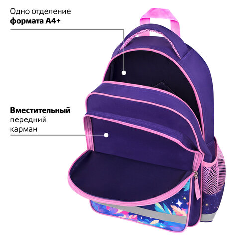 Рюкзак ПИФАГОР SCHOOL, 1 отделение, 3 кармана, "Magic kitty", 38x28х14 см, 273166