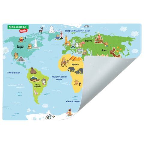 Настольное покрытие BRAUBERG KIDS, А3+, пластик, 46x33 см, "Кот-энтузиаст изучает Мир", 273619