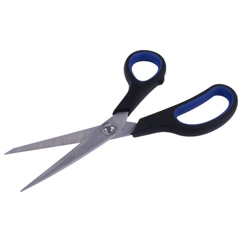 Ножницы BRAUBERG "Soft Grip", 190 мм, черно-синие, резиновые вставки, 3-х сторонняя заточка, 230762