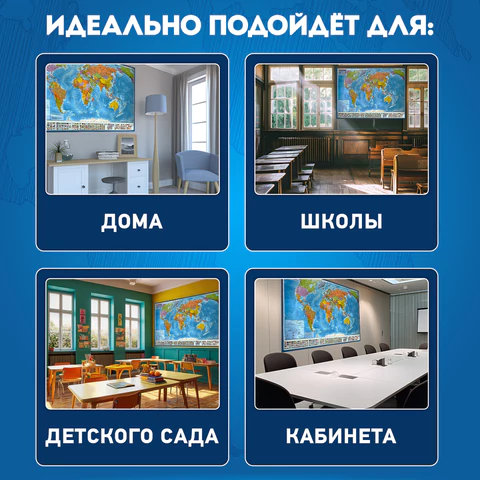 Карта мира политическая 157х107 см, 1:21,5М, с ламинацией, интерактивная, в тубусе, BRAUBERG, 112390