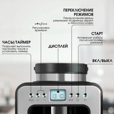 Кофеварка капельная с кофемолкой BQ (БИ-КЬЮ) CM7001, 600 Вт, объем 0,6 л, поддержание температуры, 86199509