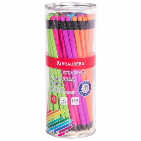 Карандаш чернографитный BRAUBERG "ULTRA COLOR", 1 шт., HB, с ластиком, пластиковый, 181708