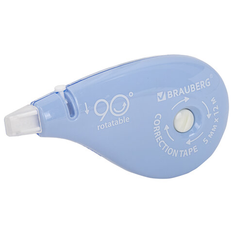 Корректирующая лента BRAUBERG PASTEL 5 мм х 12 м, вращающийся наконечник 90°, механизм перемотки, корпус голубой, блистер, 272488