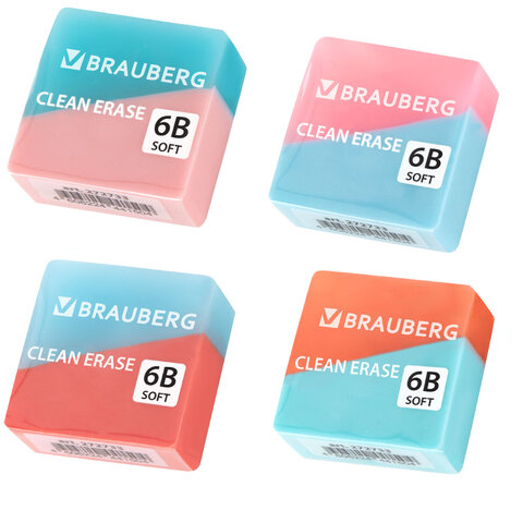 Ластик BRAUBERG "PASTEL COLOR DUO", 34х34х14 мм, квадратный, экологичный ПВХ, ассорти, 272733