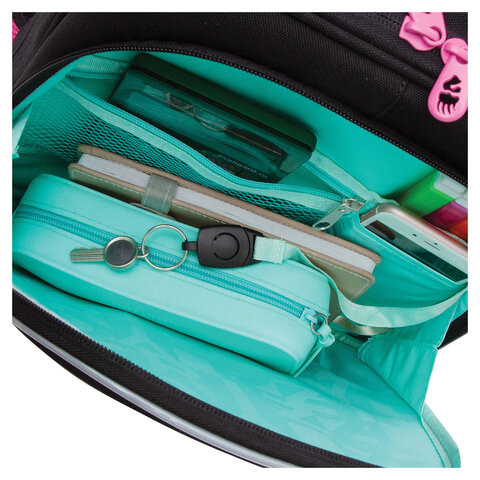 Ранец GRIZZLY анатомическая спинка, c брелоком, для девочек, "LUCK", 36х28х20 см, RAz-386-4/1