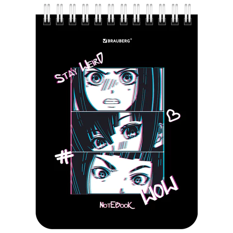 Блокнот МАЛЫЙ ФОРМАТ А6, 108х145 мм, 40 л., гребень, картон, клетка, BRAUBERG, "Anime emotions", 114392