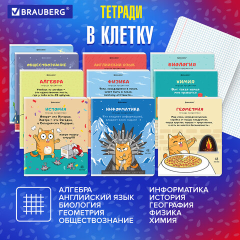 Тетради предметные, КОМПЛЕКТ 12 ПРЕДМЕТОВ, 48 л., TWIN-лак, BRAUBERG, "КОТ-ЭНТУЗИАСТ", 404609